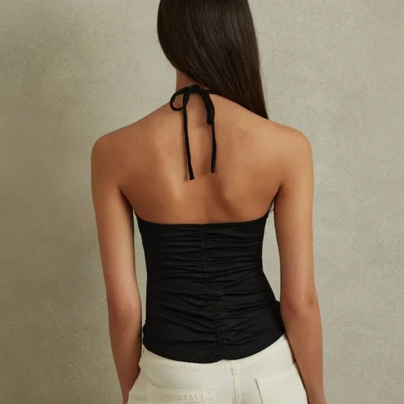 REISS Solare Cutout Halter Black Top Viscose Jersey Size L Made In Turkey - Picture 3 of 15